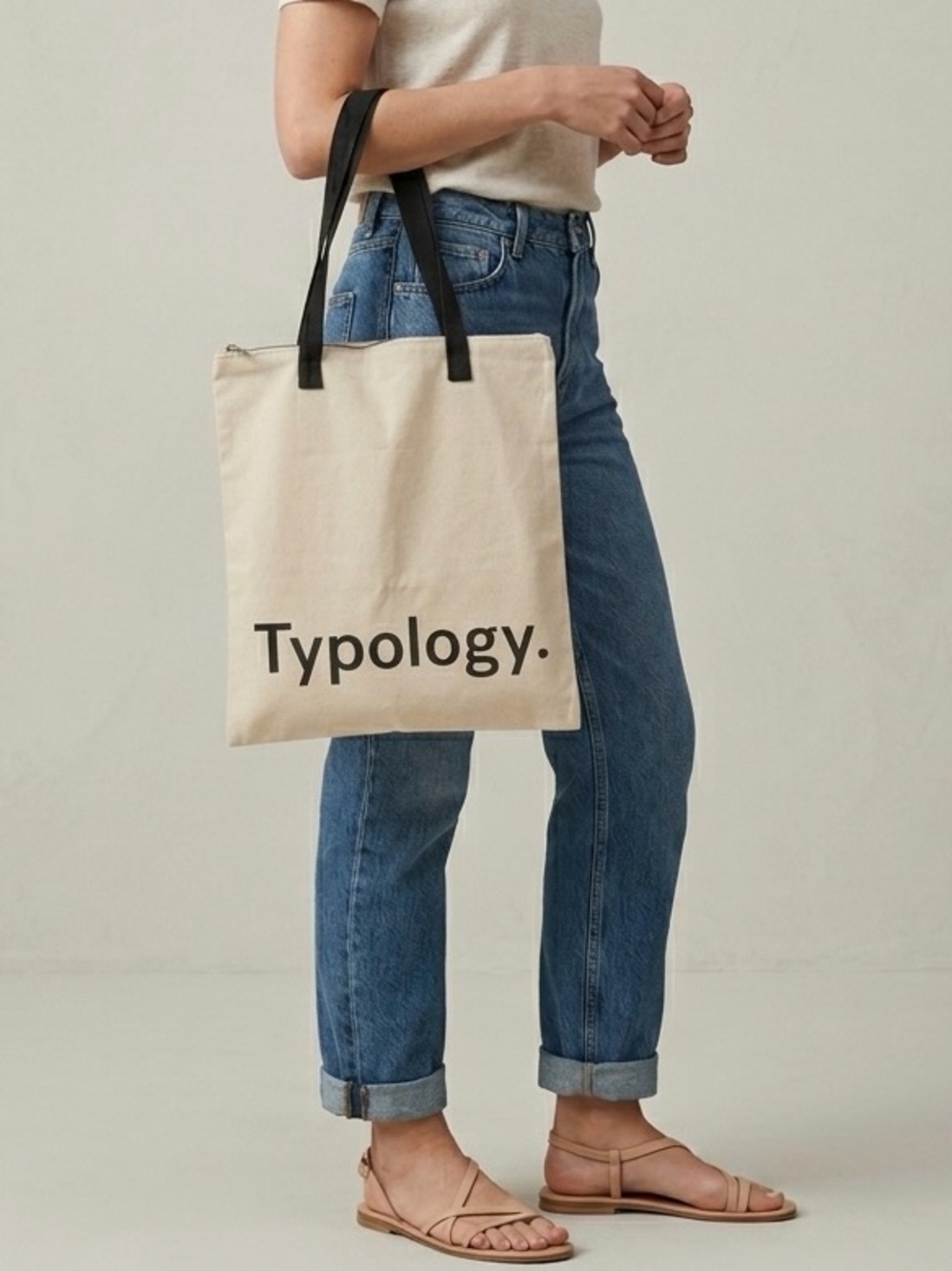 Typology Natural Zipper Top Recycled Cotton & Polyester Canvas Tote Bag
